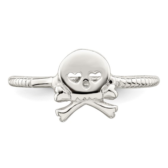 Sterling Silver Polished & Textured Skull & Crossbones Ring