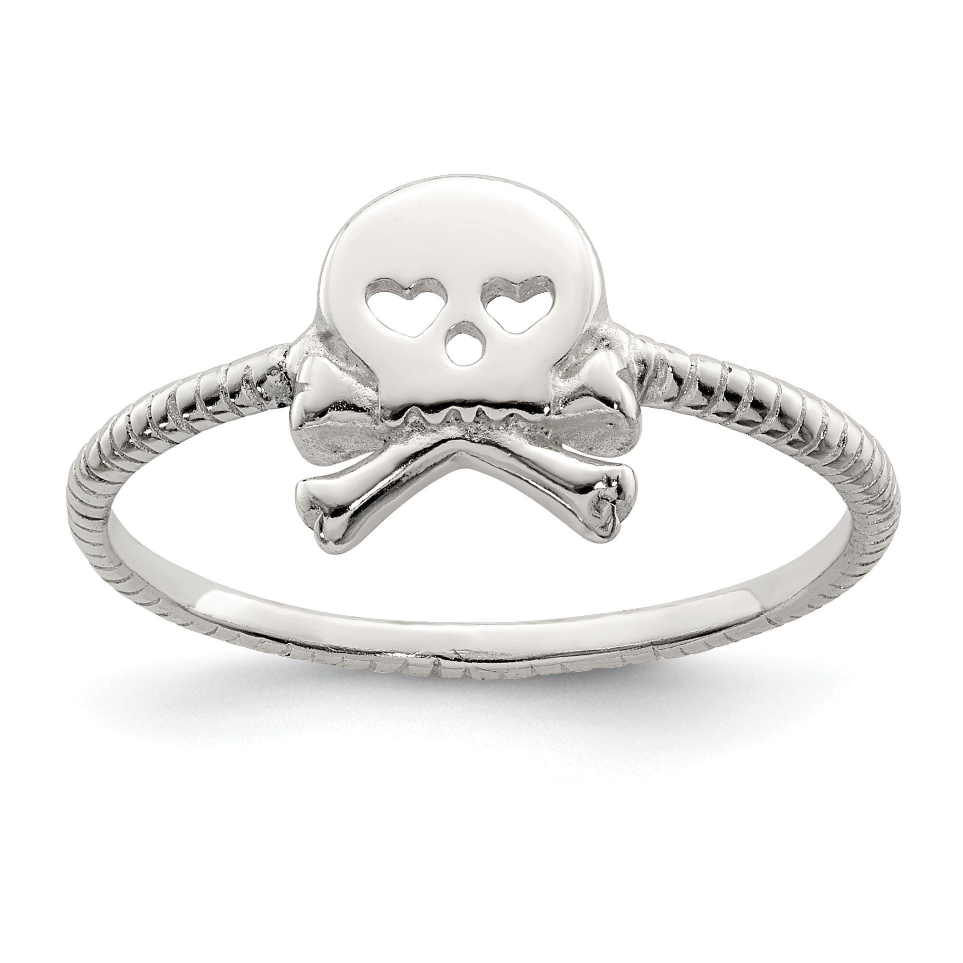 Sterling Silver Polished & Textured Skull & Crossbones Ring (QR6208-8)