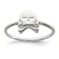 Sterling Silver Polished & Textured Skull & Crossbones Ring view 1