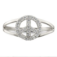 Sterling Silver Polished CZ Peace Sign Ring view 5