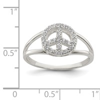 Sterling Silver Polished CZ Peace Sign Ring view 4