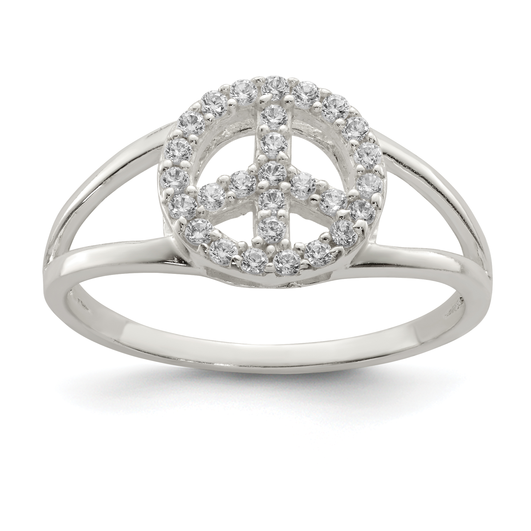 Sterling Silver Polished CZ Peace Sign Ring (QR6215-6)