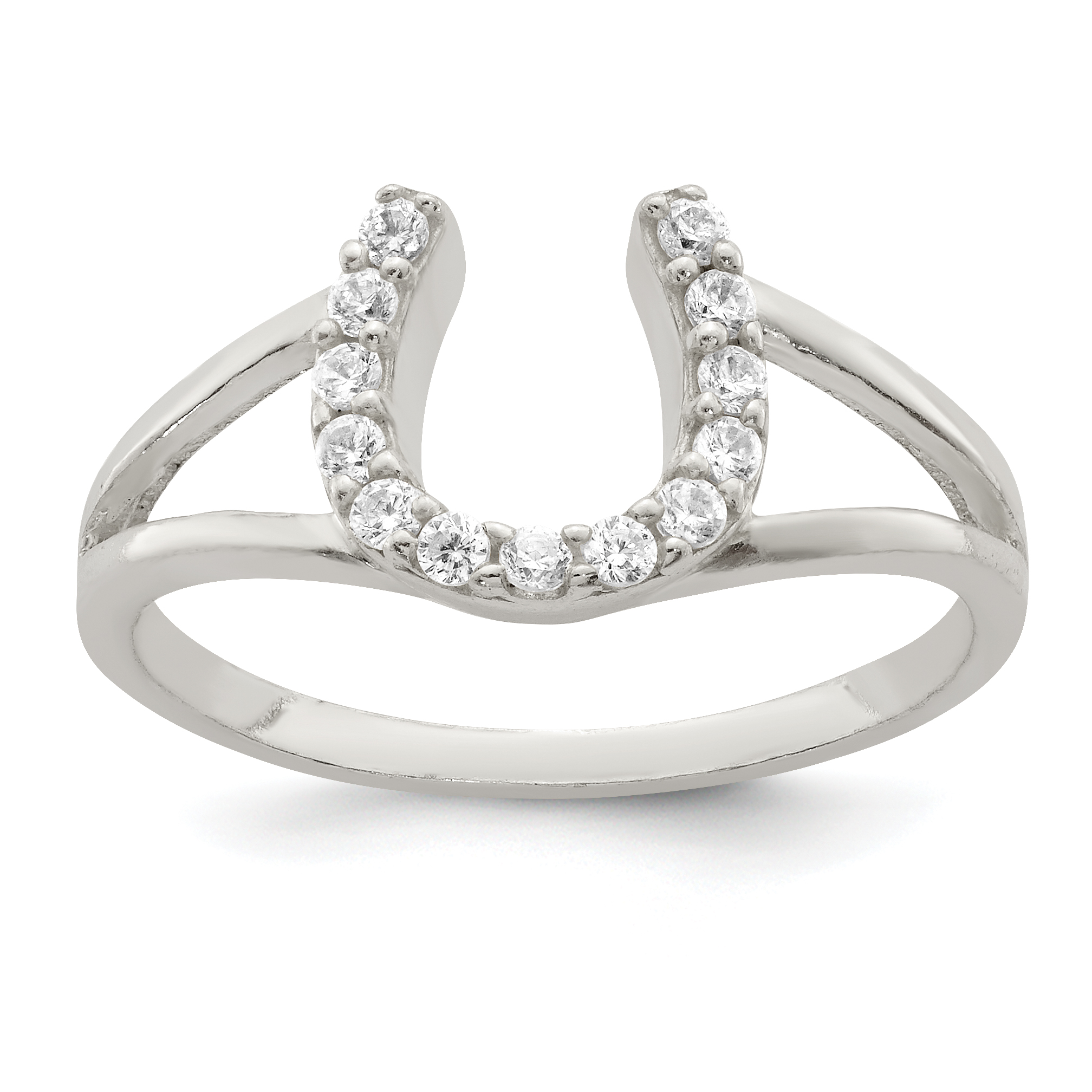 Sterling Silver Polished CZ Horseshoe Ring (QR6216-8)