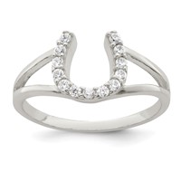 Sterling Silver Polished CZ Horseshoe Ring view 1