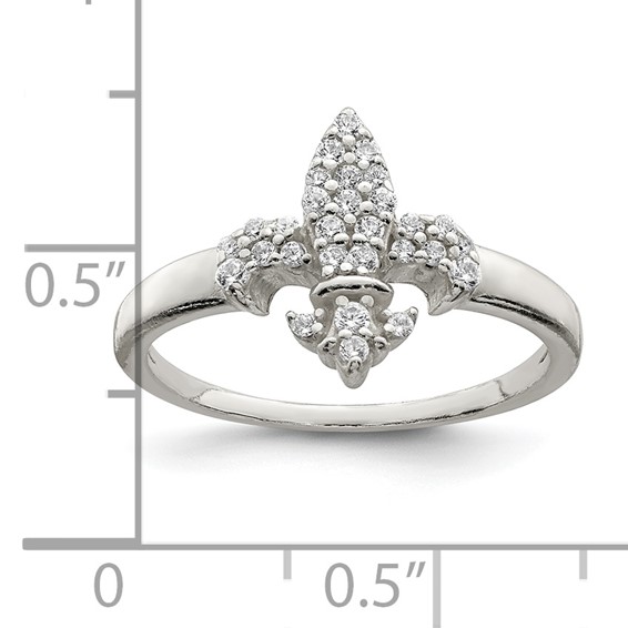 Sterling Silver Polished CZ Fleur De Lis Ring