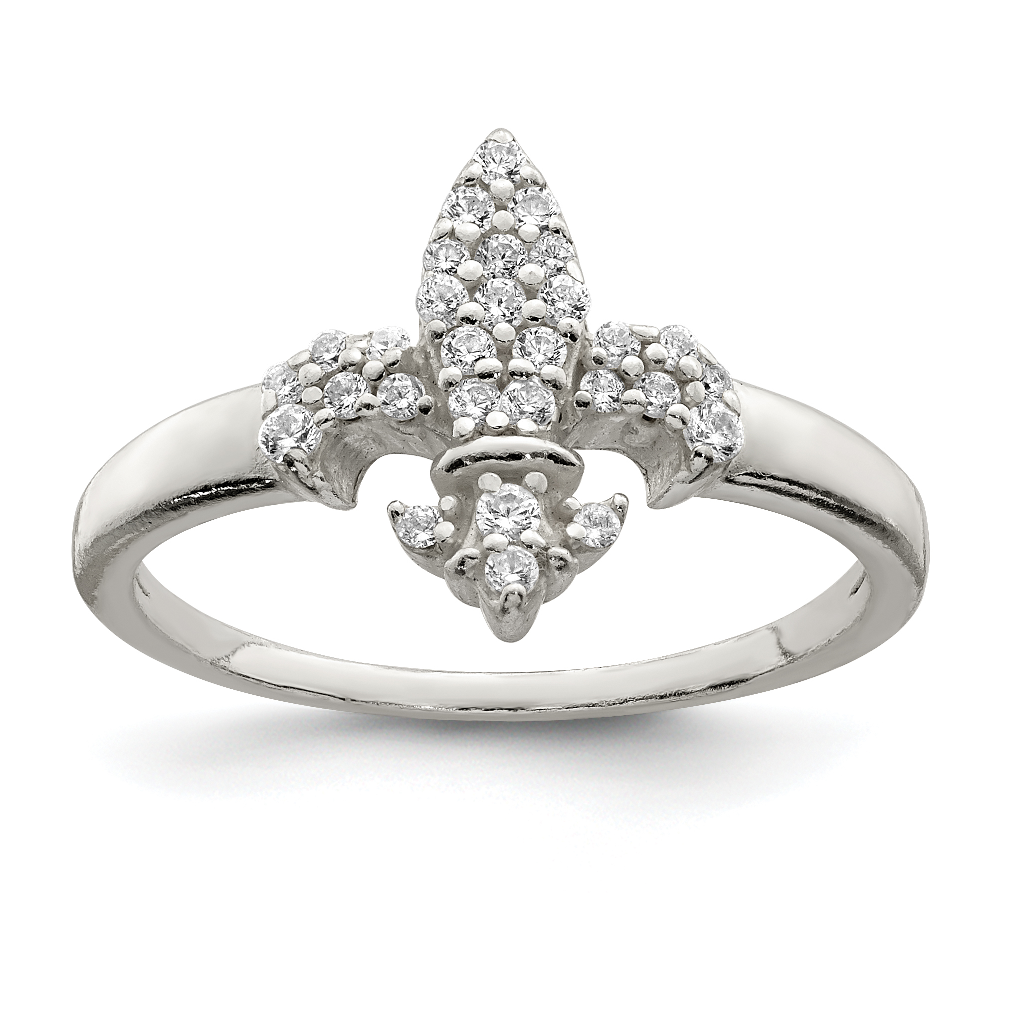 Sterling Silver Polished CZ Fleur De Lis Ring (QR6217-6)