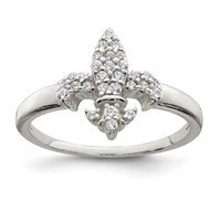 Sterling Silver Polished CZ Fleur De Lis Ring view 1