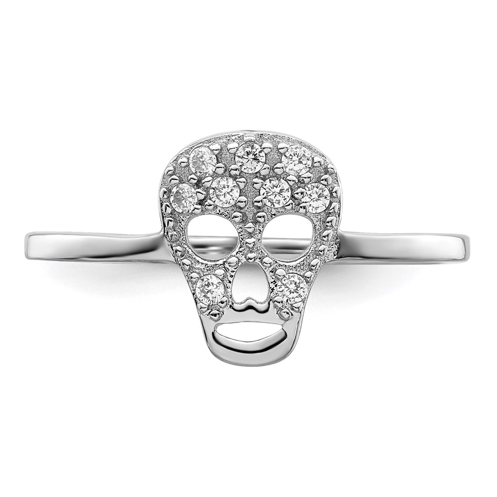Sterling Silver Rhodium-plated CZ Skull Ring (QR6218-7)