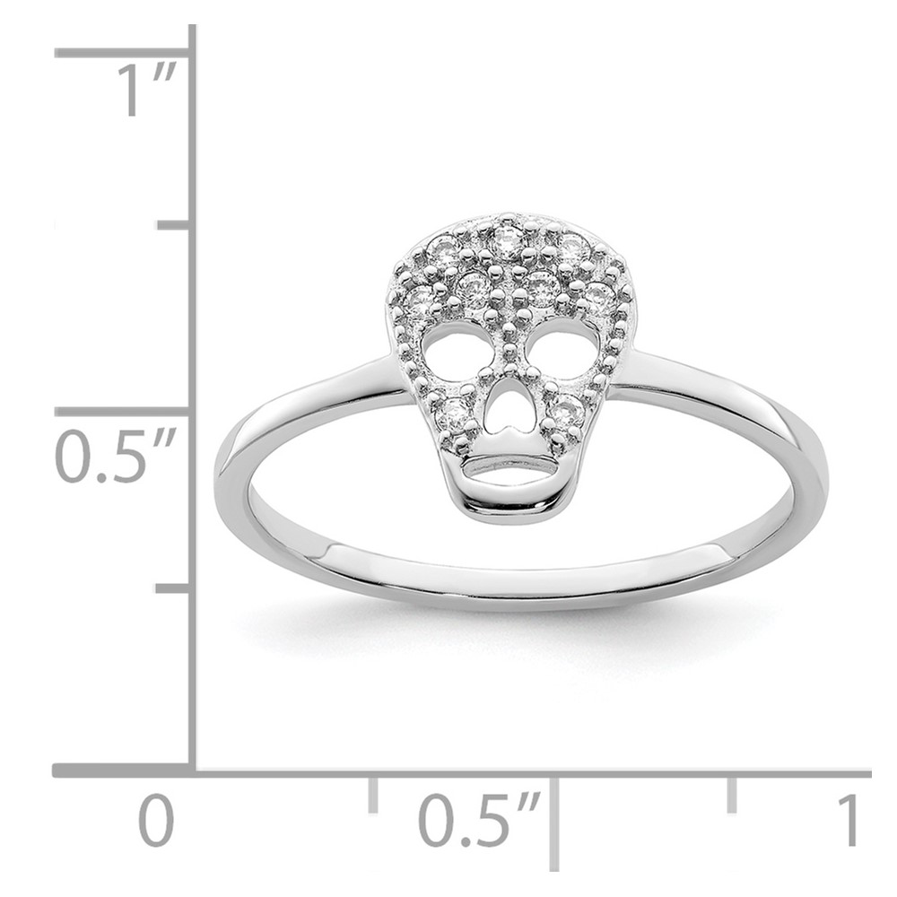 Sterling Silver Rhodium-plated CZ Skull Ring (QR6218-7)