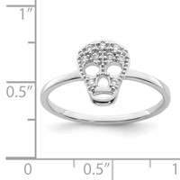 Sterling Silver Rhodium-plated CZ Skull Ring view 5
