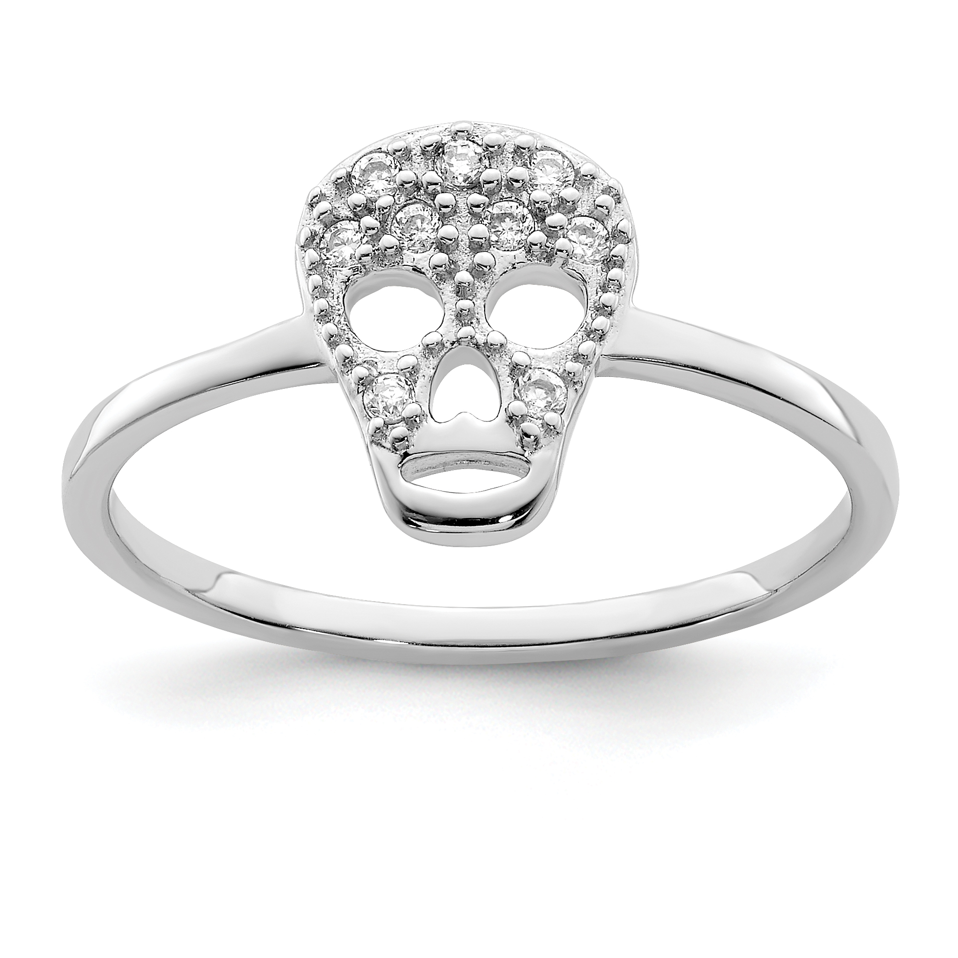 Sterling Silver Rhodium-plated CZ Skull Ring (QR6218-7)