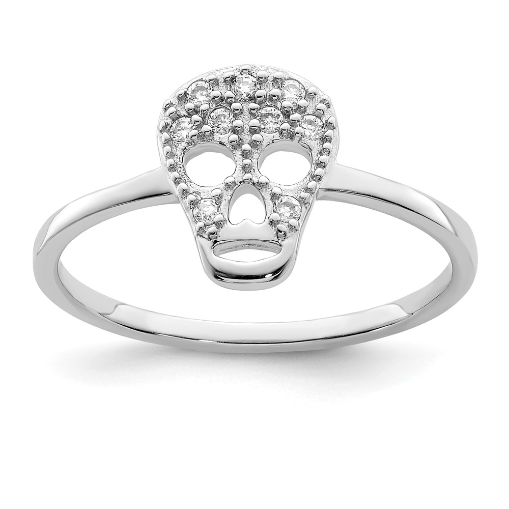 Sterling Silver Rhodium-plated CZ Skull Ring (QR6218-7)