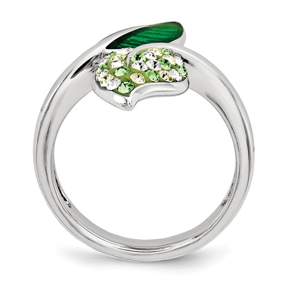 Sterling Silver Preciosa Crystal & Enameled Green Leaves Ring