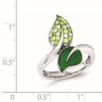 Sterling Silver Preciosa Crystal & Enameled Green Leaves Ring view 3
