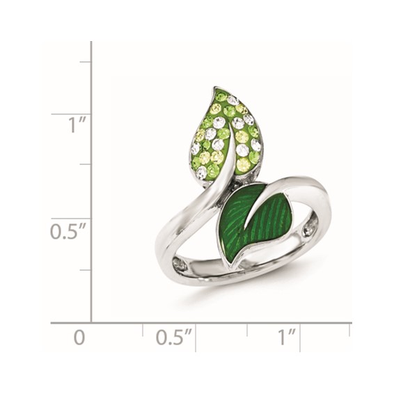 Sterling Silver Preciosa Crystal & Enameled Green Leaves Ring