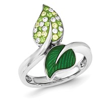 Sterling Silver Preciosa Crystal & Enameled Green Leaves Ring view 1