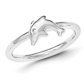 Sterling Silver CZ Dolphin Ring