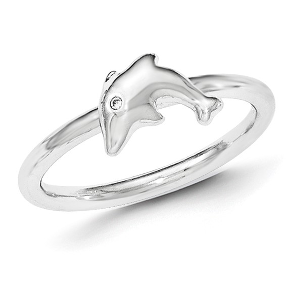Sterling Silver CZ Dolphin Ring