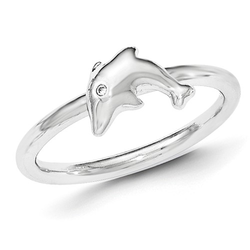 Sterling Silver CZ Dolphin Ring