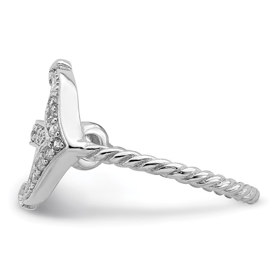 Sterling Silver Rhodium-plated Polished and Textured CZ Anchor Ring