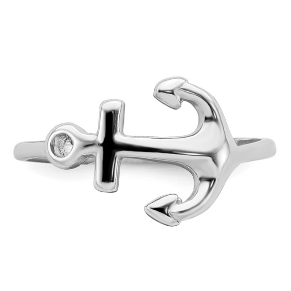Sterling Silver Rhodium-plated Polished Anchor Ring