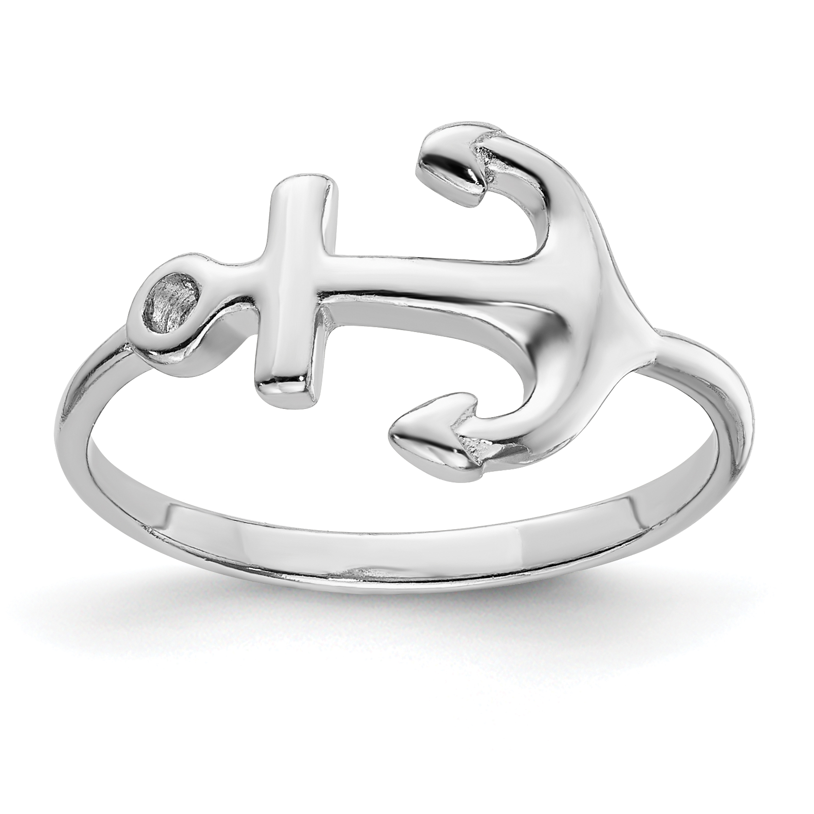 Sterling Silver Rhodium-plated Polished Anchor Ring (QR6232-6)