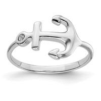 Sterling Silver Rhodium-plated Polished Anchor Ring view 1