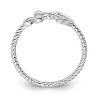 Sterling Silver Rhodium-plated Polished Anchor Ring view 2