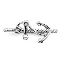 Sterling Silver Rhodium-plated Polished Anchor Ring view 5