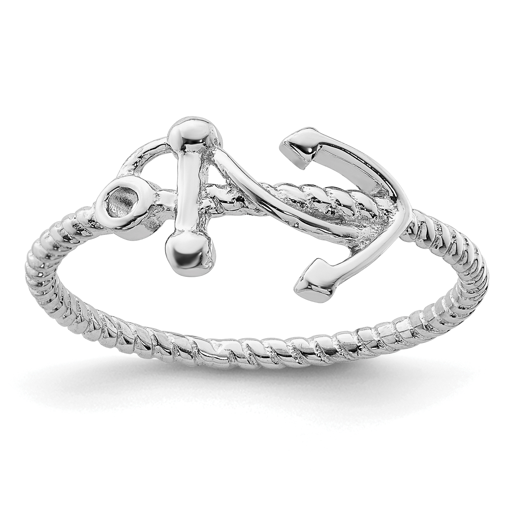 Sterling Silver Rhodium-plated Polished Anchor Ring (QR6234-6)
