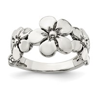 Sterling Silver Polished Antiqued Flower Ring view 1