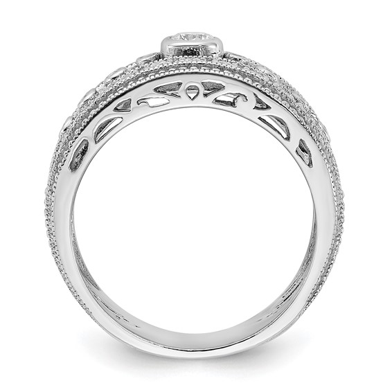 Sterling Silver Rhodium-plated w/CZ Ring