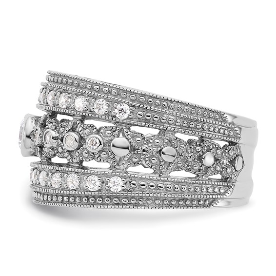 Sterling Silver Rhodium-plated w/CZ Ring