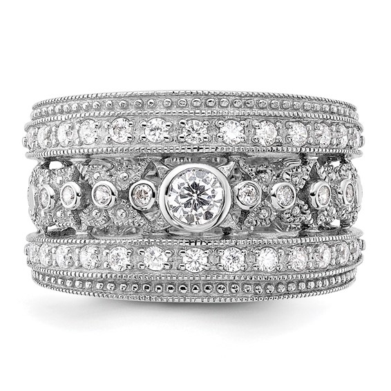 Sterling Silver Rhodium-plated w/CZ Ring