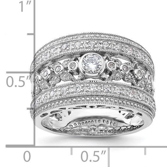 Sterling Silver Rhodium-plated w/CZ Ring