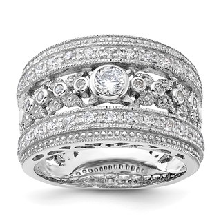 Sterling Silver Rhodium-plated w/CZ Ring