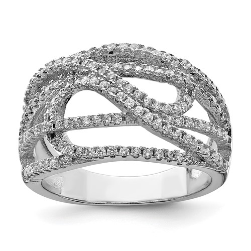 Sterling Silver Rhodium-plated CZ Micro Pavé Ring