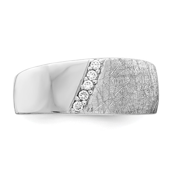 Sterling Silver Polished & Textured CZ Ring