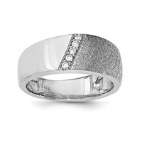 Sterling Silver Polished & Textured CZ Ring view 1