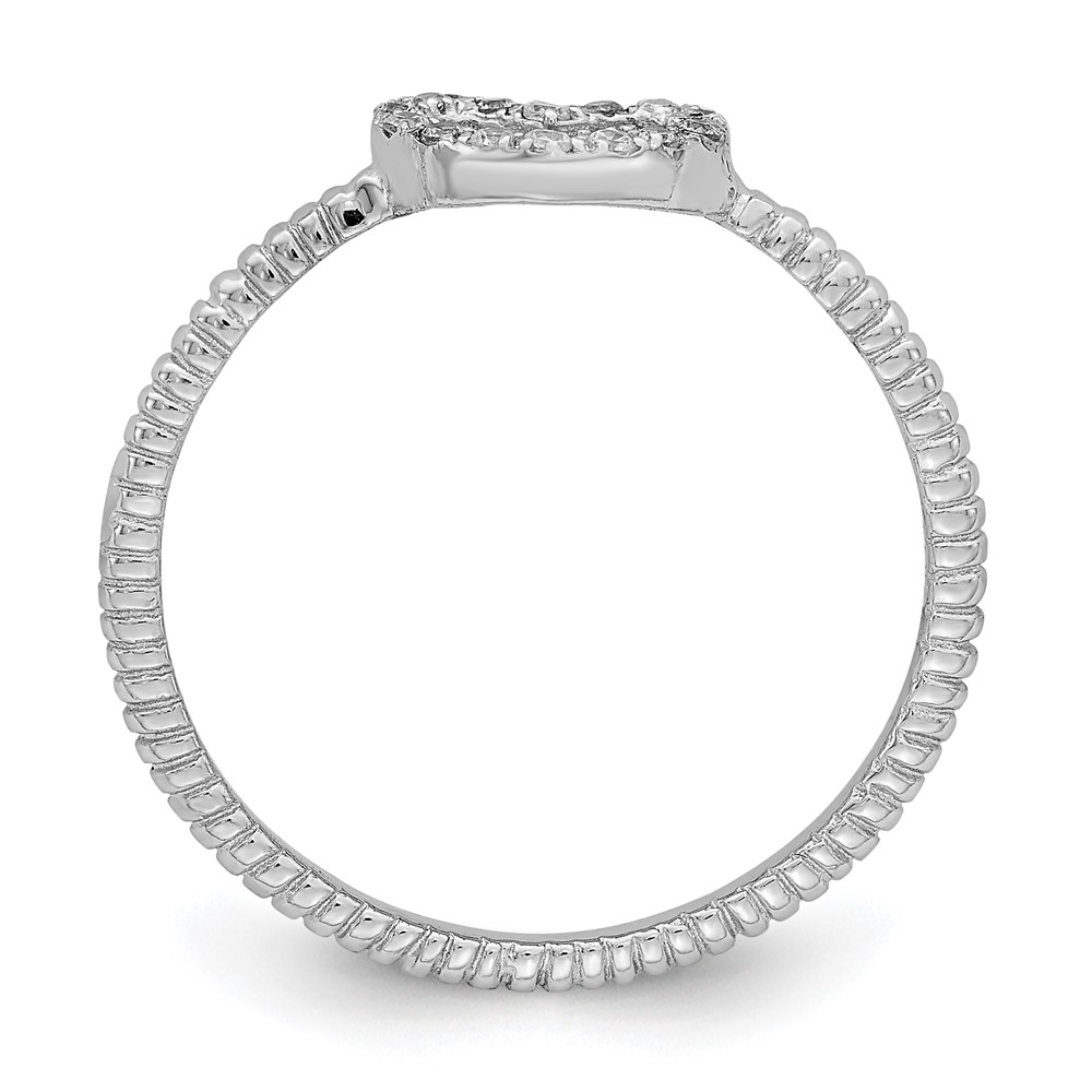 Sterling Silver Rhodium-plated Polished & Textured CZ Heart Ring (QR6276-7)