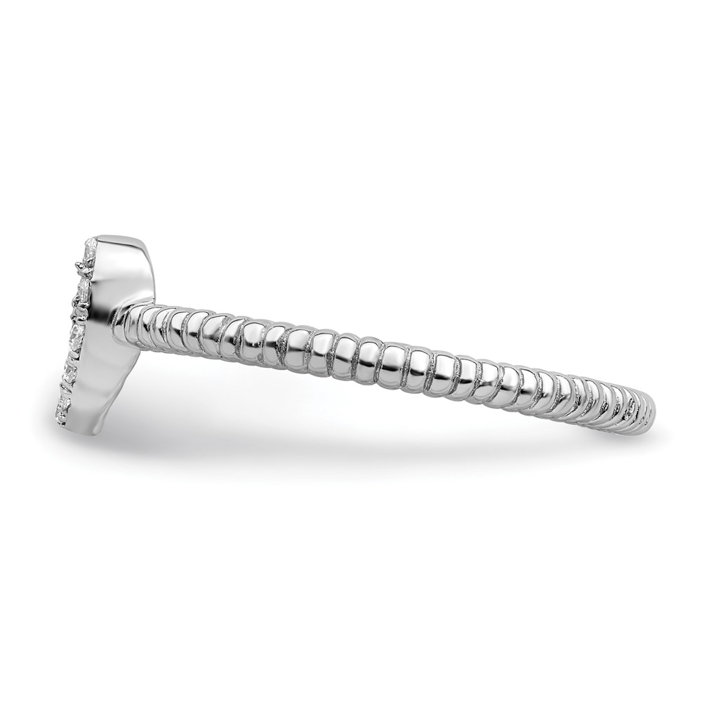Sterling Silver Rhodium-plated Polished & Textured CZ Heart Ring (QR6276-7)