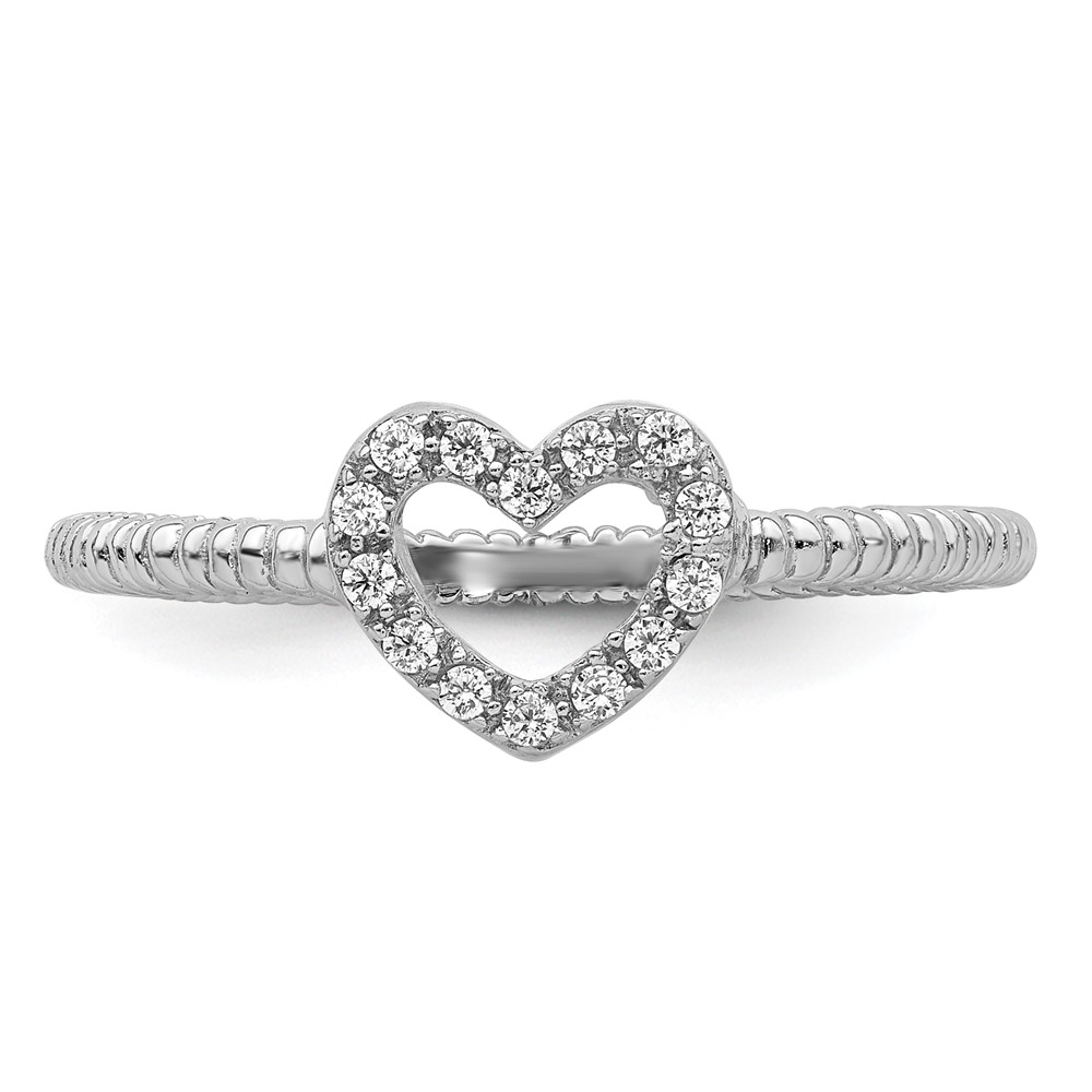 Sterling Silver Rhodium-plated Polished & Textured CZ Heart Ring (QR6276-7)