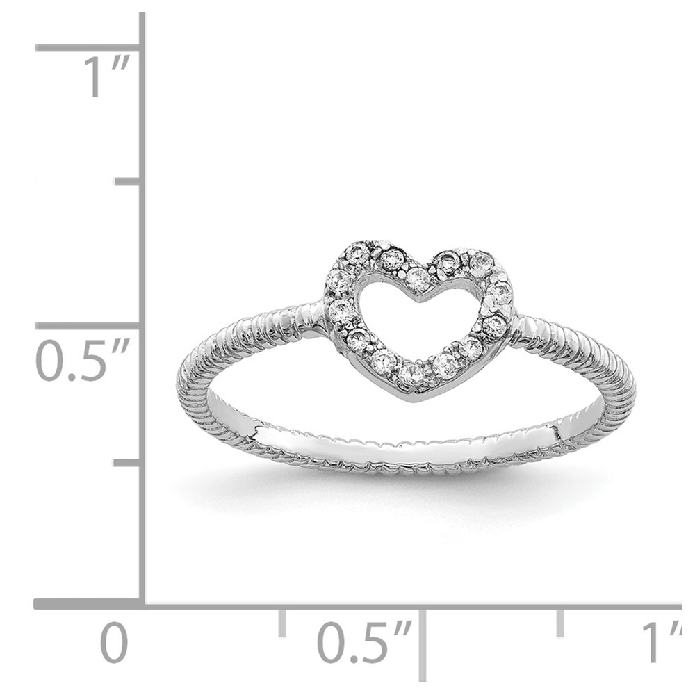 Sterling Silver Rhodium-plated Polished & Textured CZ Heart Ring (QR6276-7)