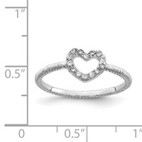Sterling Silver Rhodium-plated Polished & Textured CZ Heart Ring view 4