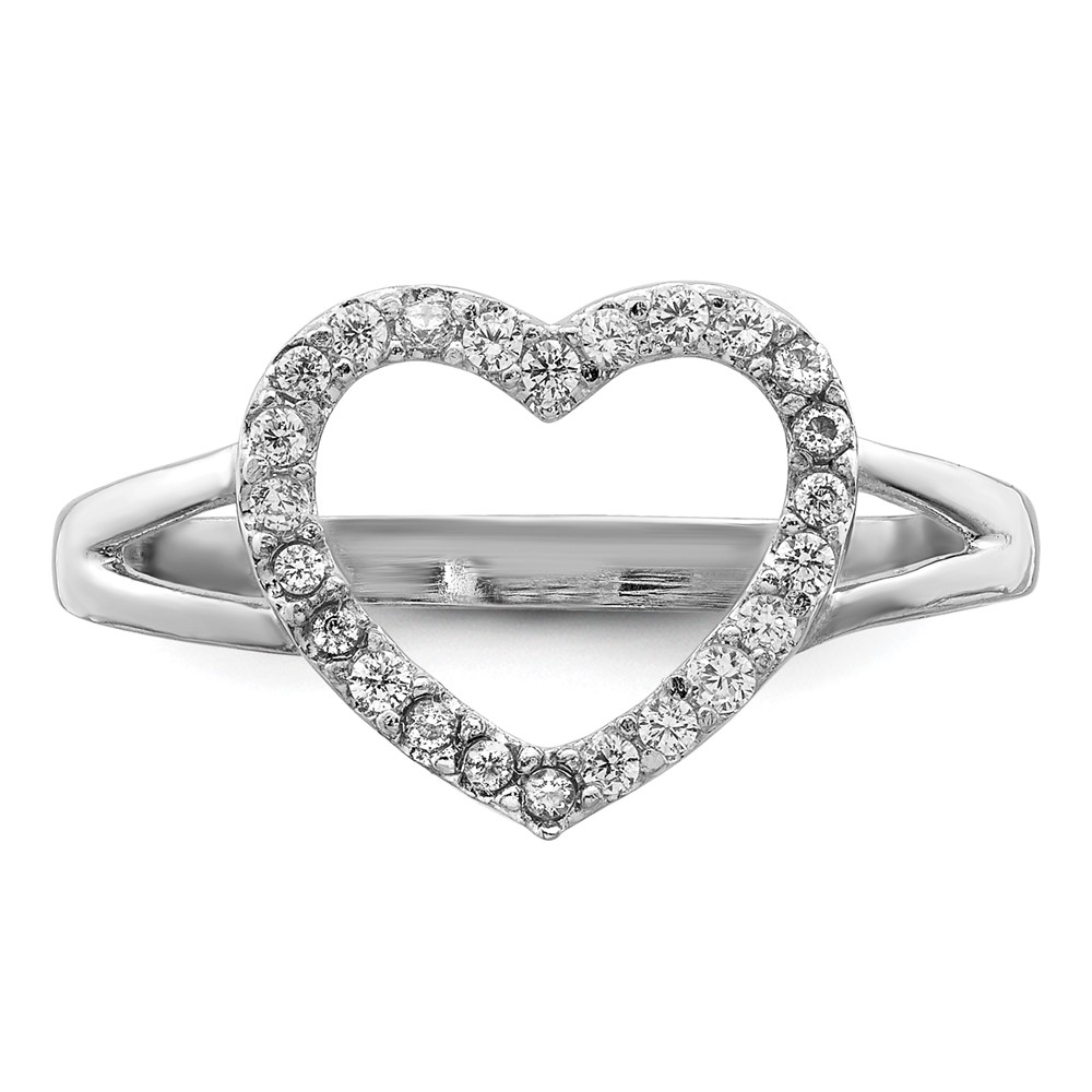 Sterling Silver Rhodium-plated Polished CZ Heart Ring (QR6277-8)