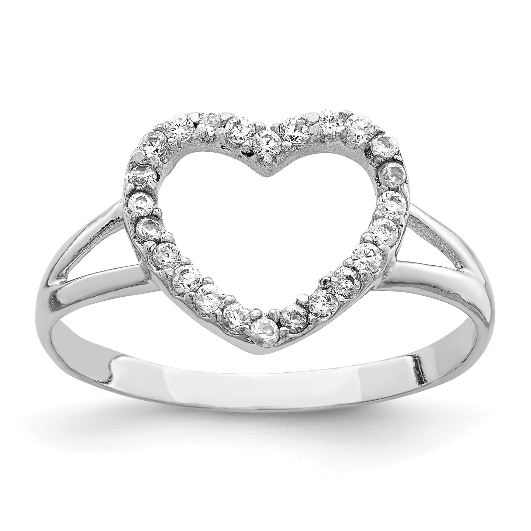 Sterling Silver Rhodium-plated Polished CZ Heart Ring (QR6277-8)