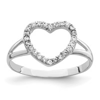 Sterling Silver Rhodium-plated Polished CZ Heart Ring view 1