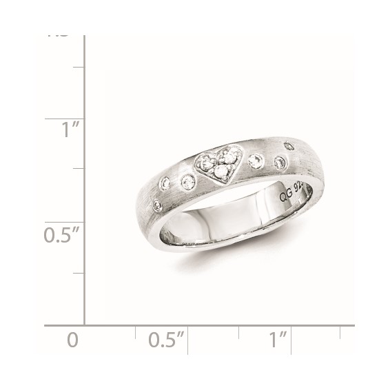 Sterling Silver Brushed CZ Heart Ring