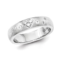 Sterling Silver Brushed CZ Heart Ring view 1
