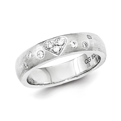 Sterling Silver Brushed CZ Heart Ring